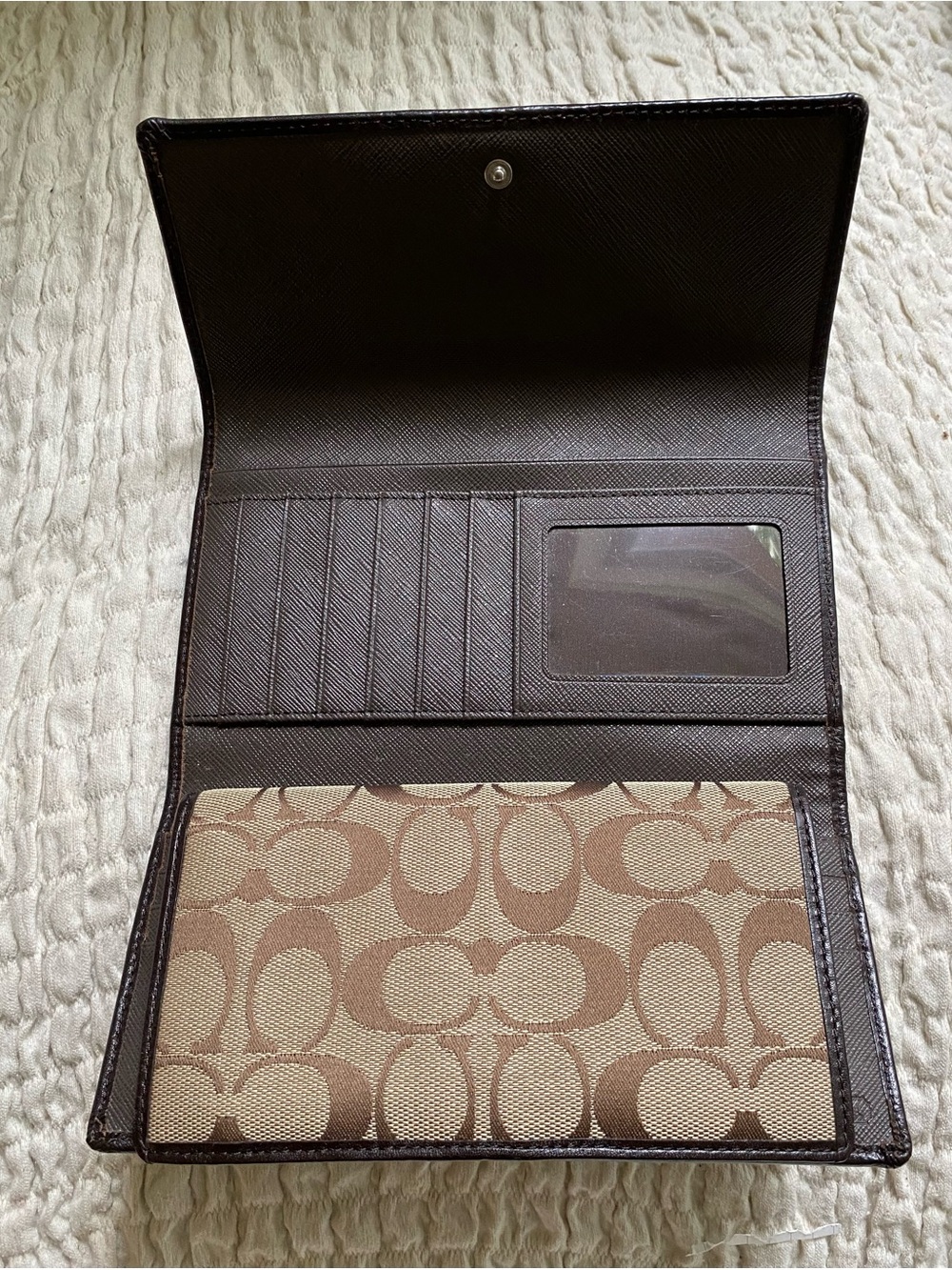 Coach Brown Signature Canvas Continental Wallet with Dark Brown Trim - Picture 2 of 3